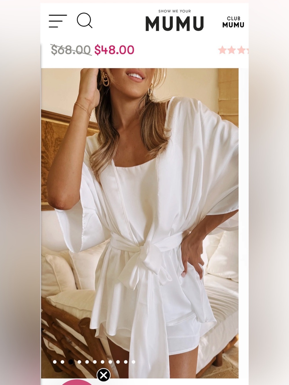 Show Me Your MuMu White Satin Kimono Wrap Robe